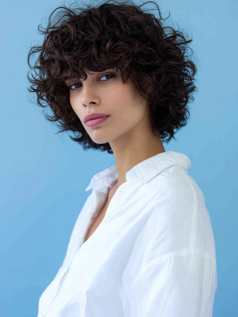 19. Frange courte effilée pour Cheveux bouclés frange courte et légèreté frontale