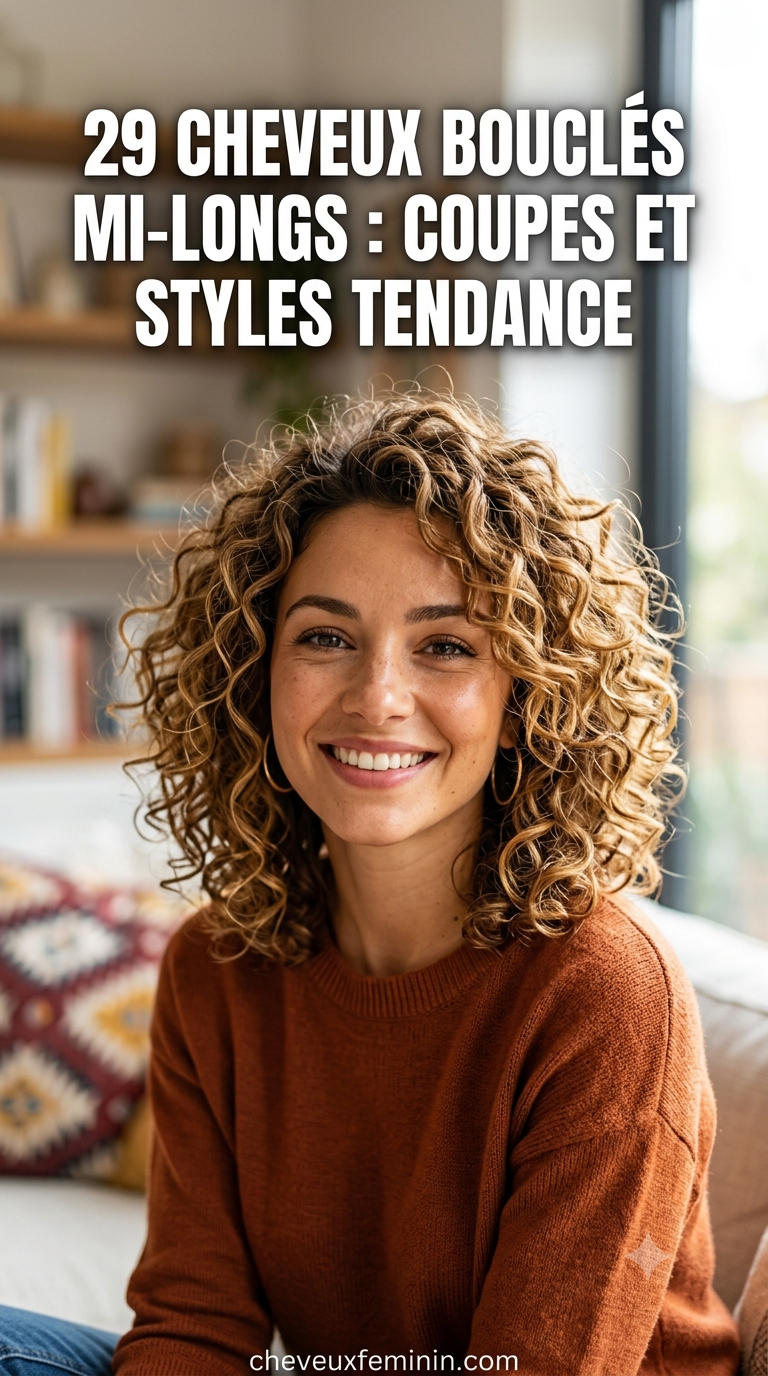29 Cheveux bouclés mi-longs : Coupes et styles tendance